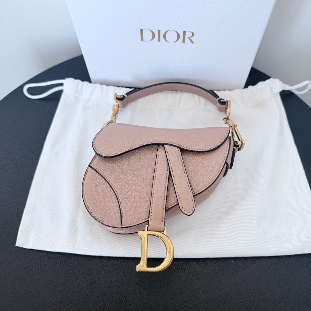 Christian Dior Saddle Micro Bag Leather Handbag in Blush Beige Pink